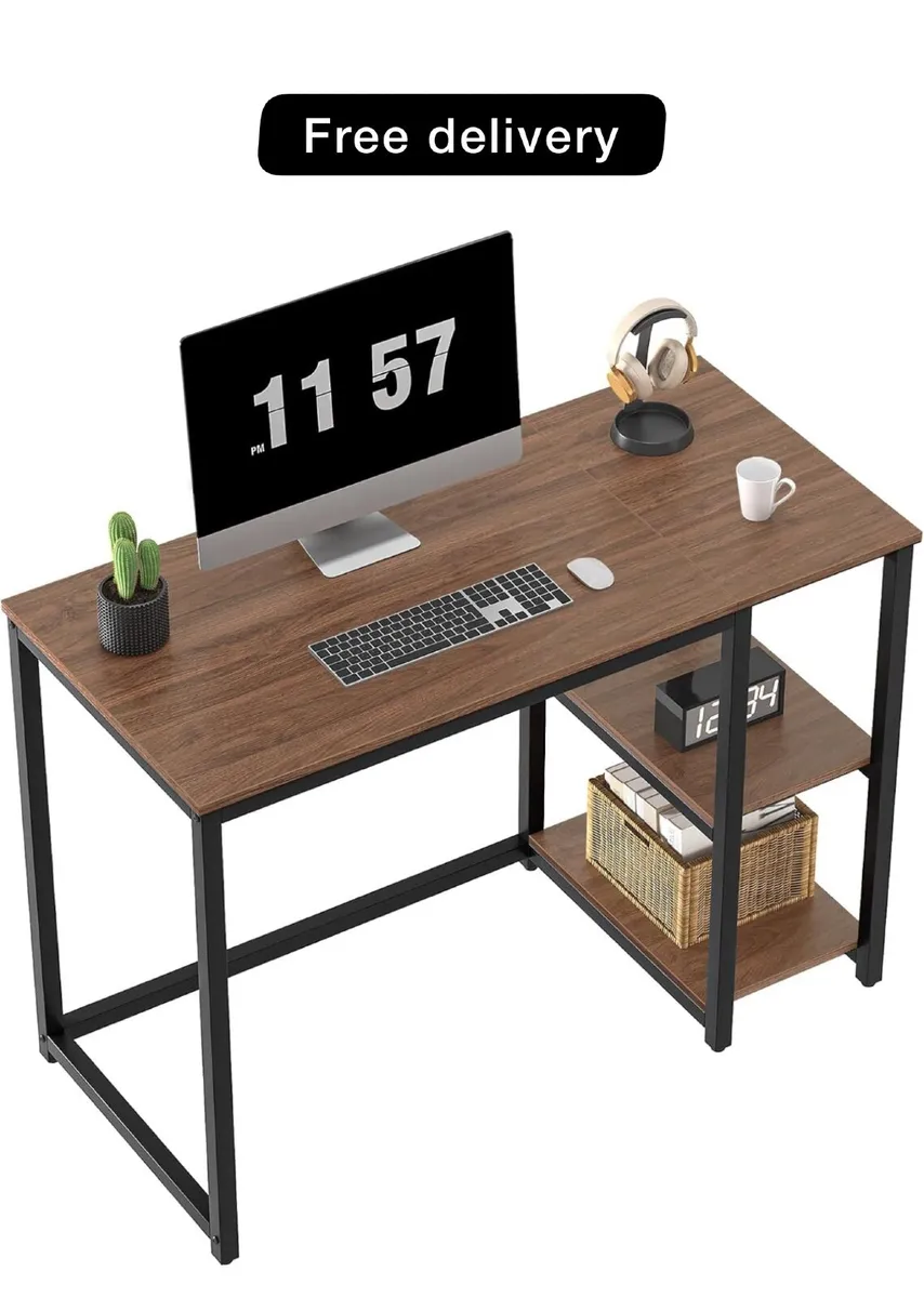 Small Computer Desk 100cm with 2Tier Shelves - Image 1