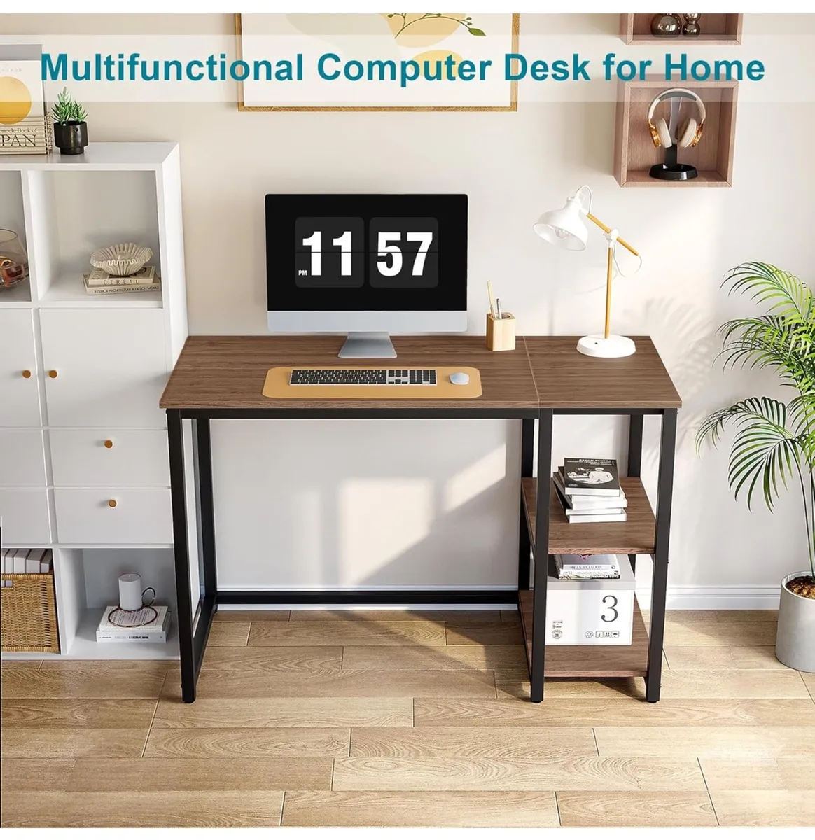 Small Computer Desk 100cm with 2Tier Shelves - Image 2
