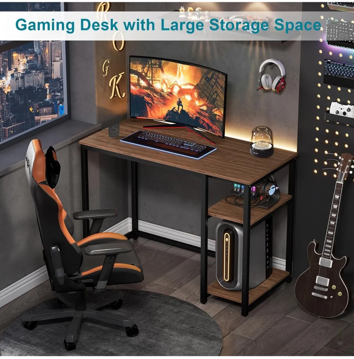 Small Computer Desk 100cm with 2Tier Shelves - Image 3