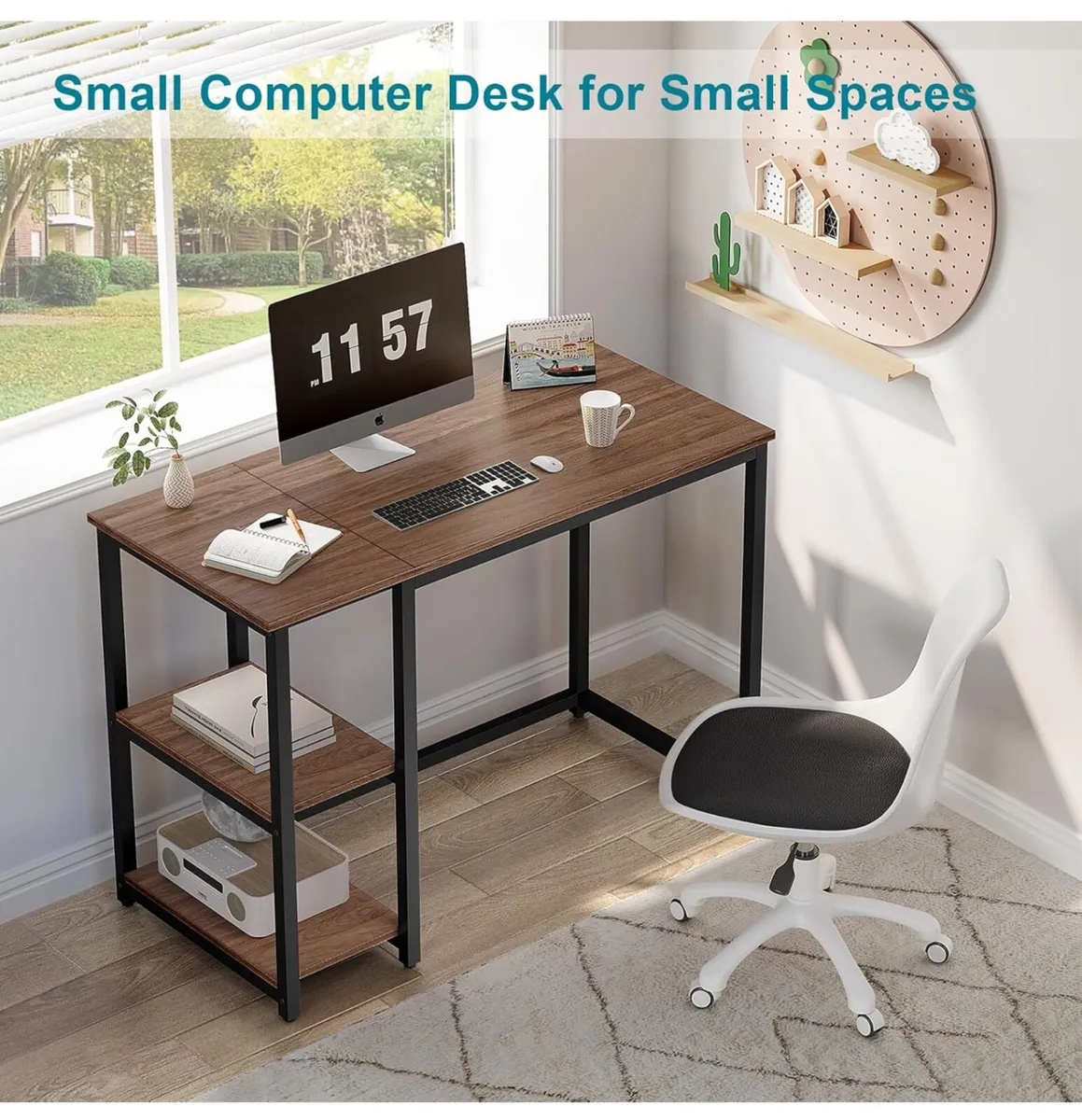 Small Computer Desk 100cm with 2Tier Shelves - Image 4