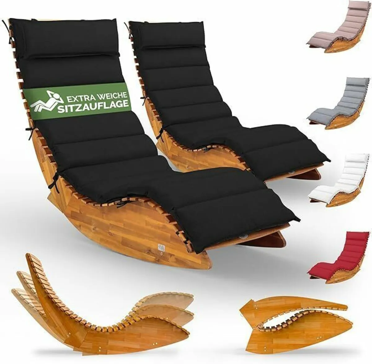 2 x Sun Lounger with Cushion for 2 People,oad Capa - Image 1