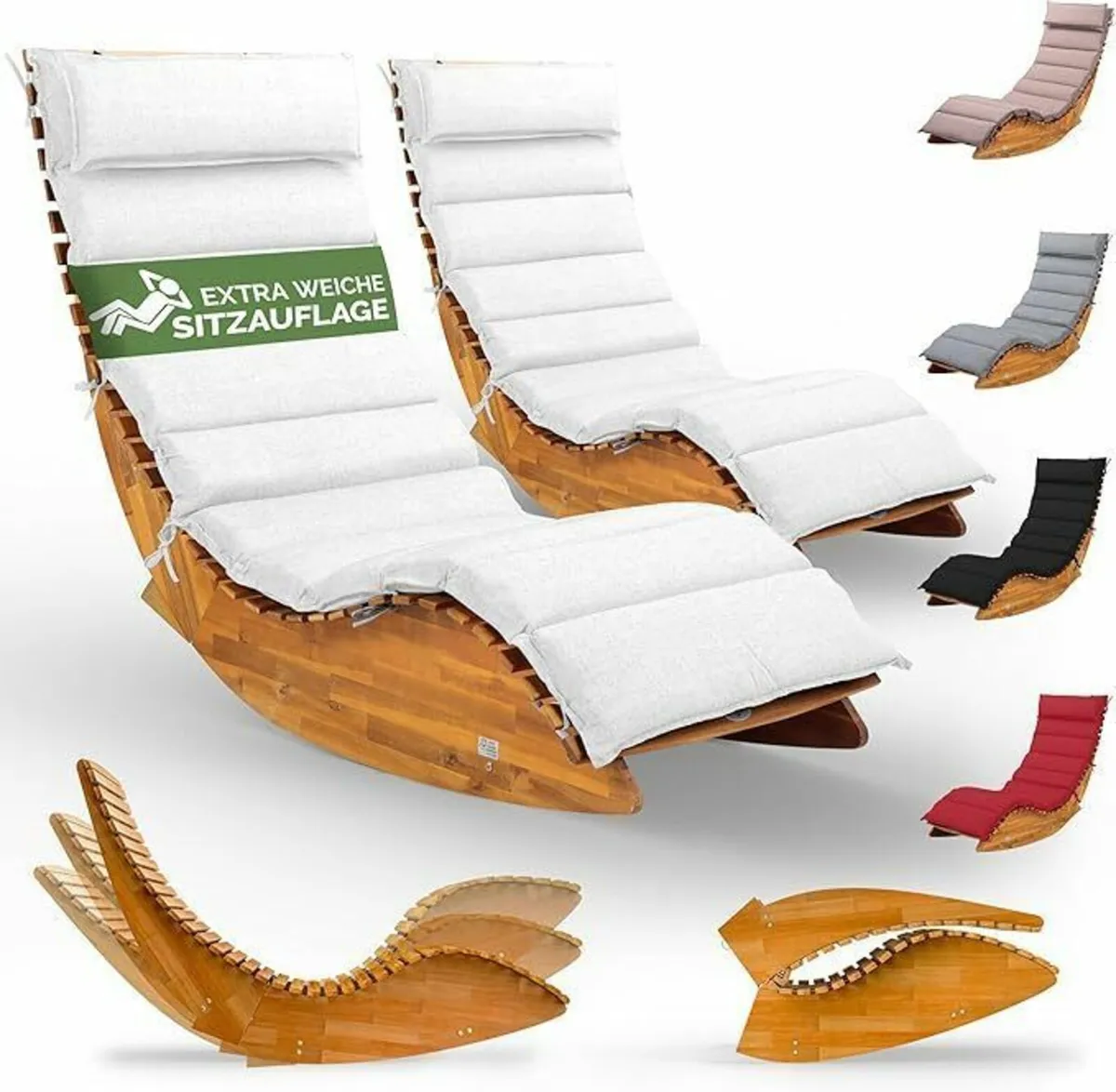 2 x Sun Lounger with Cushion for 2 People,oad Capa - Image 3