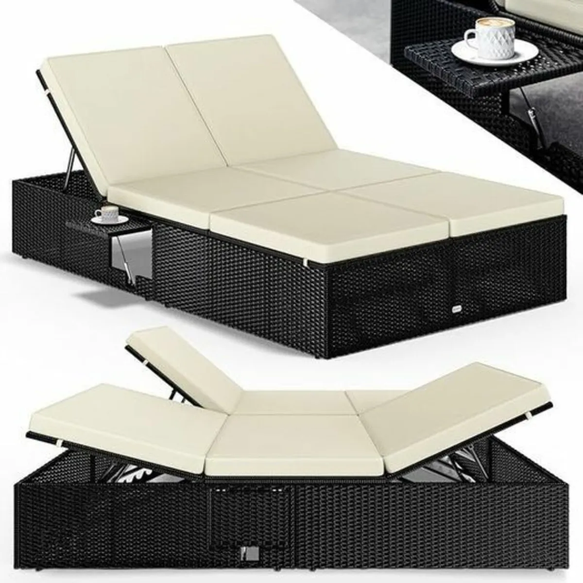Double Sun lounger with table attached Sun Lounger - Image 1
