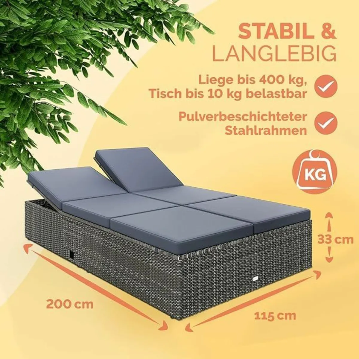 Double Sun lounger with table attached Sun Lounger - Image 2