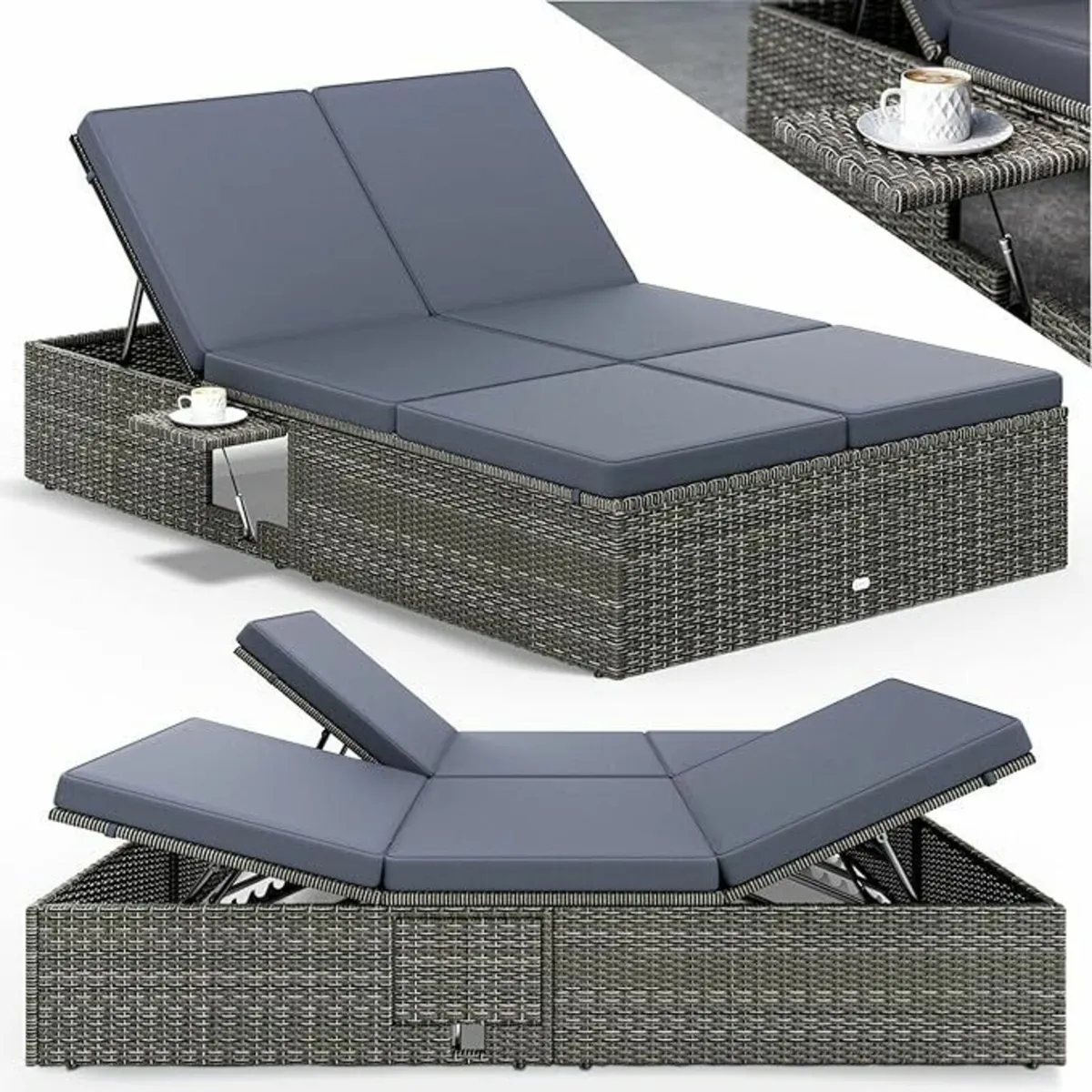 Double Sun lounger with table attached Sun Lounger - Image 4