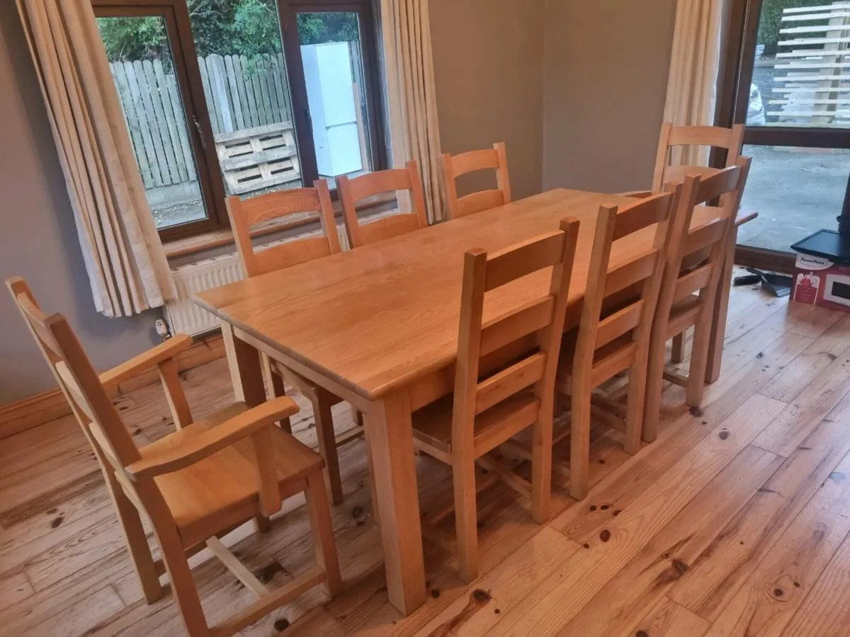 Solid Pine dining table and 8 chairs - Image 2