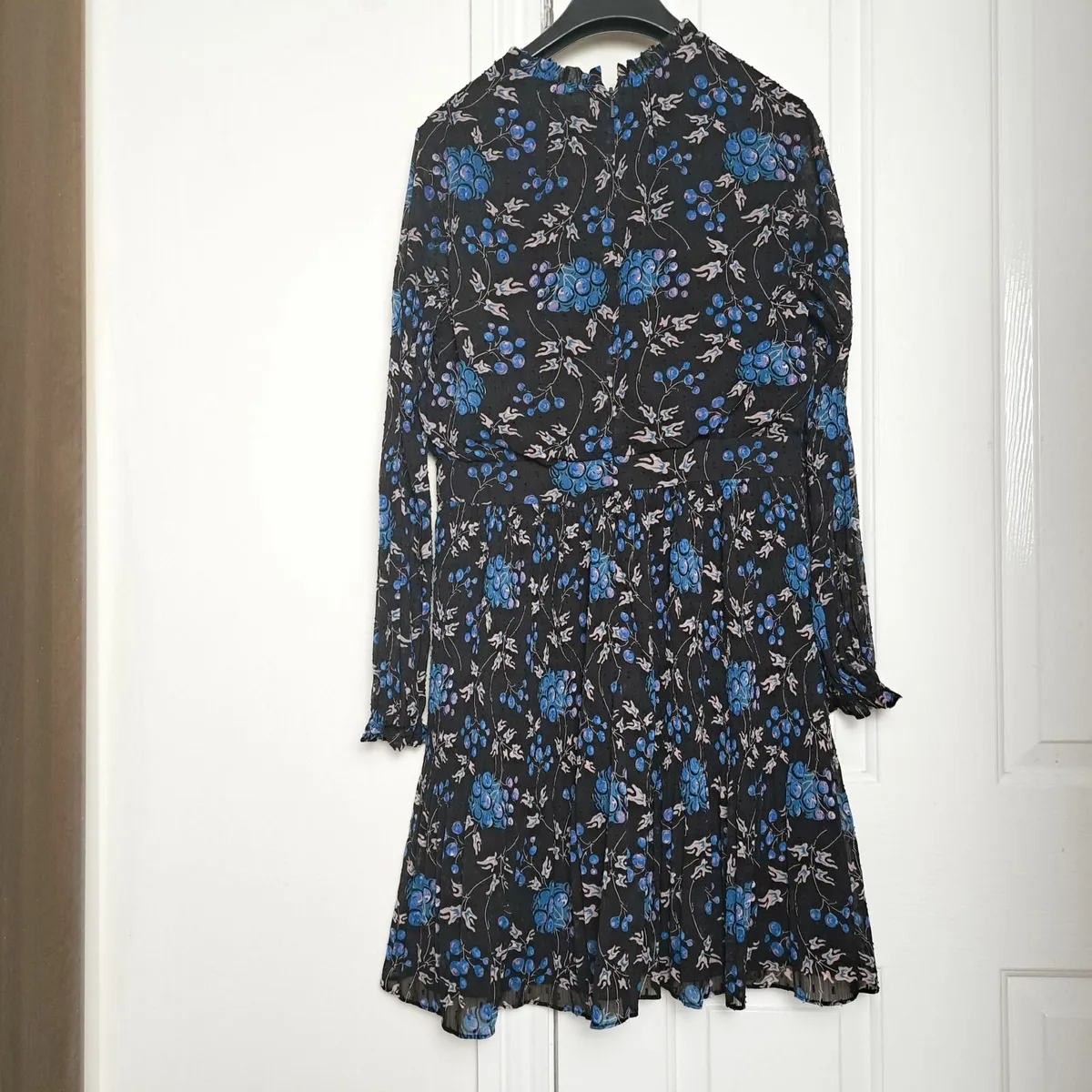 Whistles Black Blue Elderberry Dobby Dress 10UK - Image 4