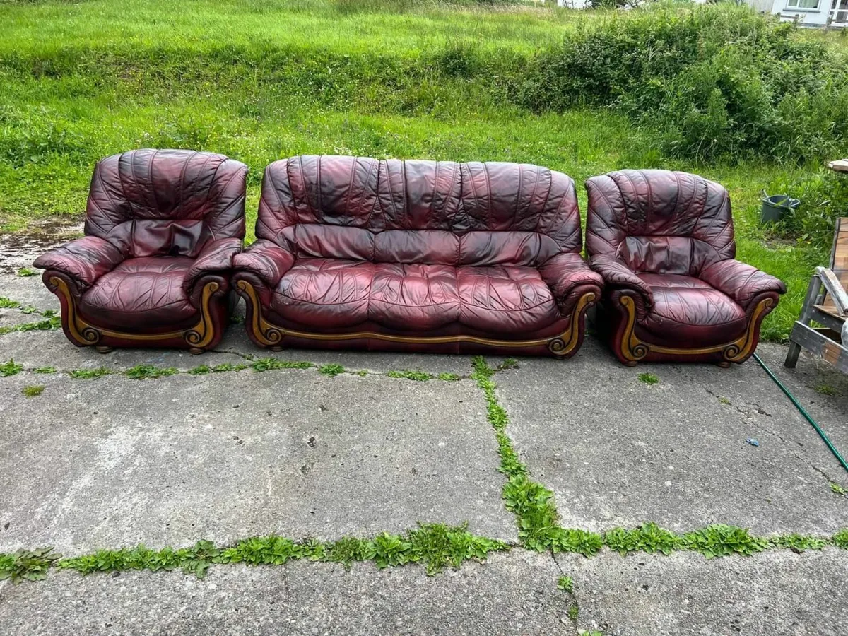 2 Leather chairs and sofa - Image 1