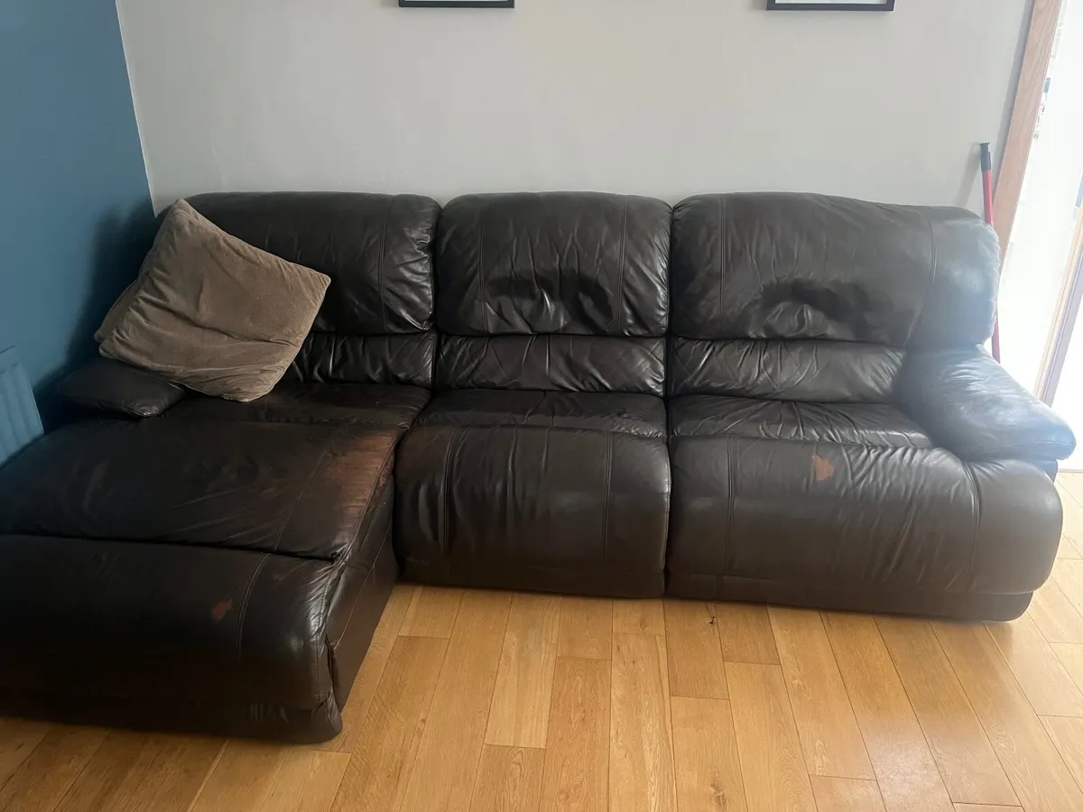 2 chocolate brown leather couches - Image 1