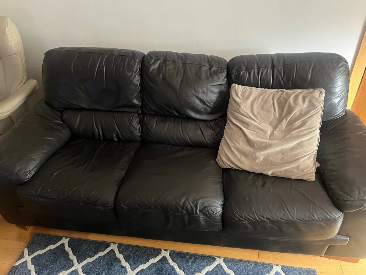 2 chocolate brown leather couches - Image 4