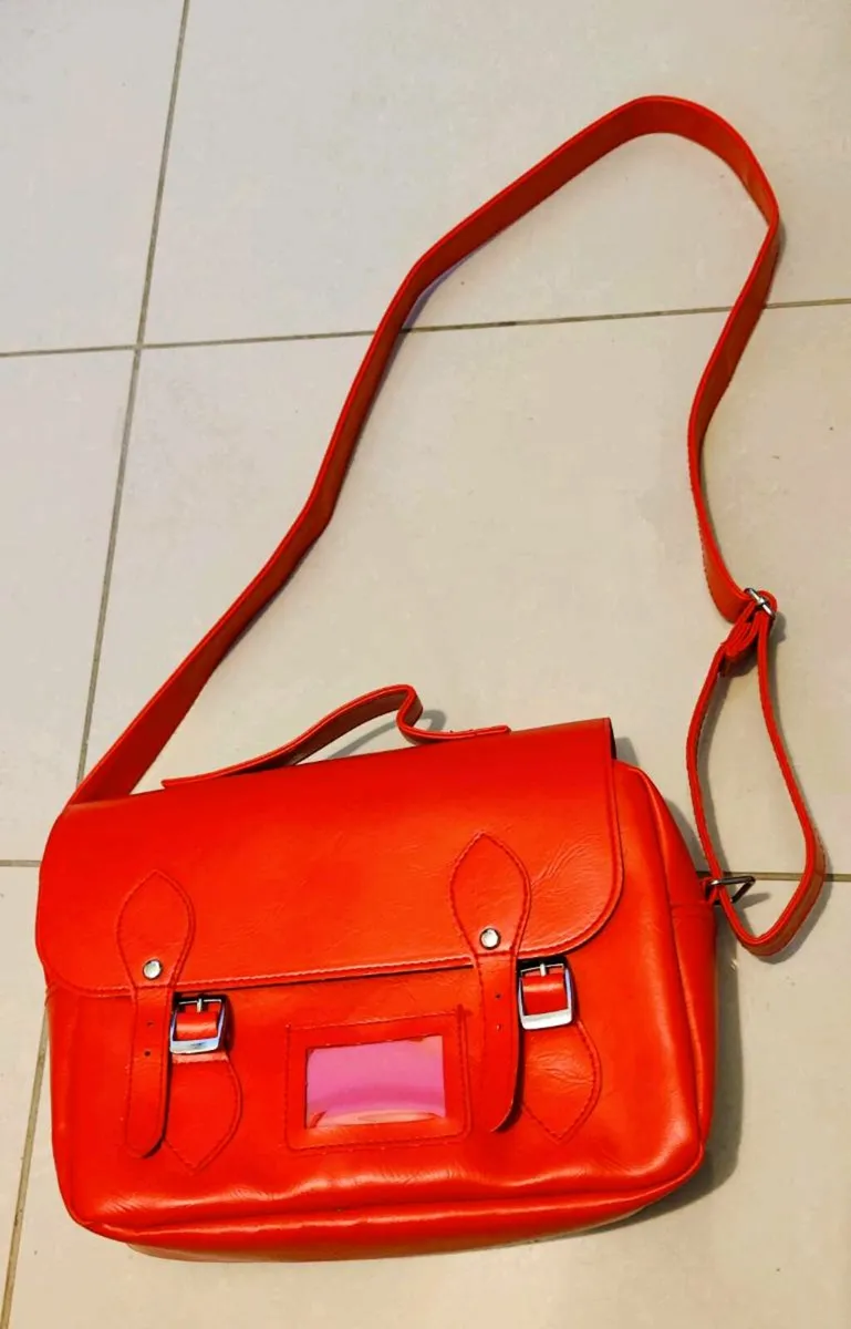 Bright Red Faux Leather Satchel Bag – Adjustable S - Image 2
