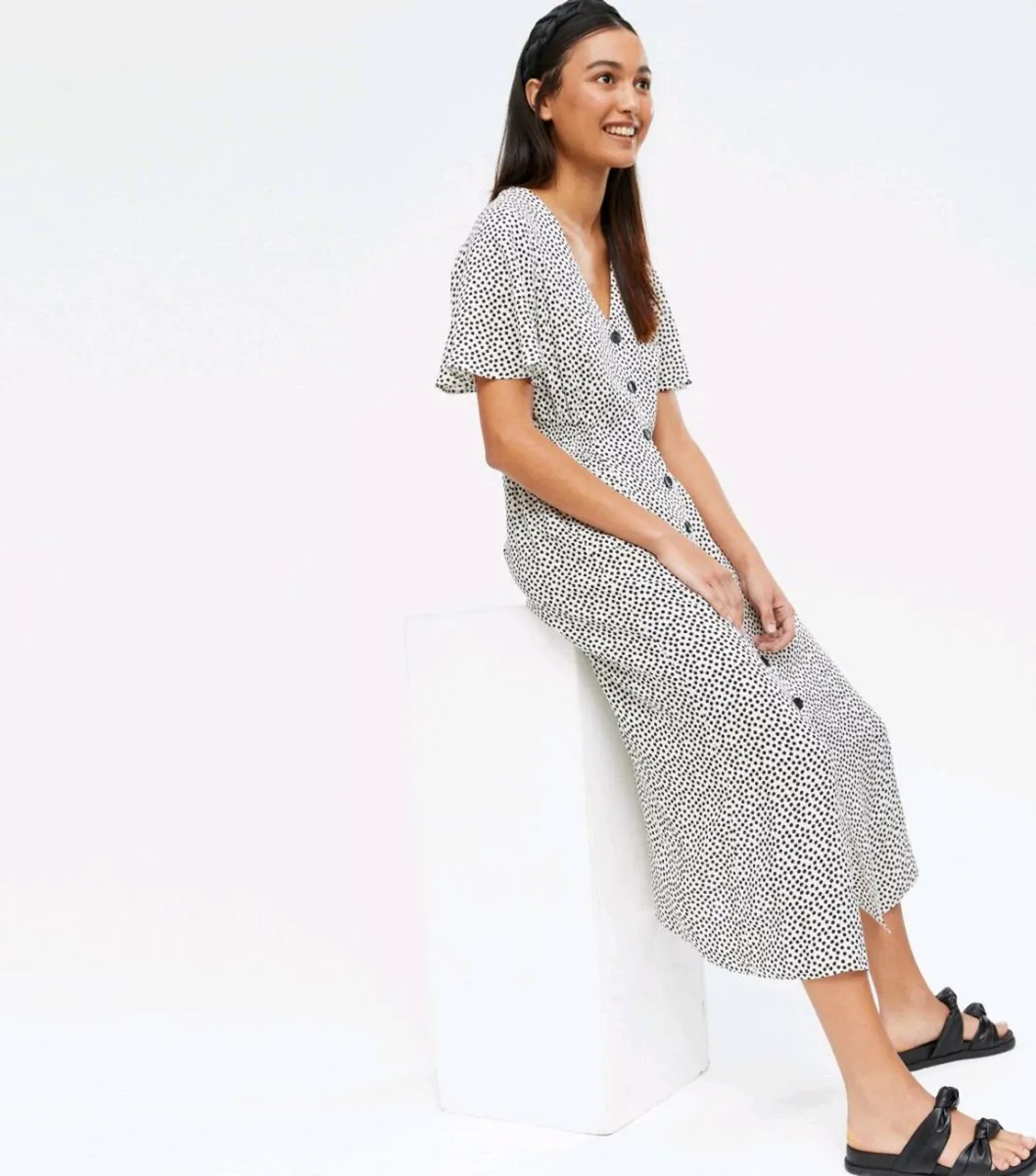 New Look White & Black Polka Dot Midi Dress - Size - Image 2