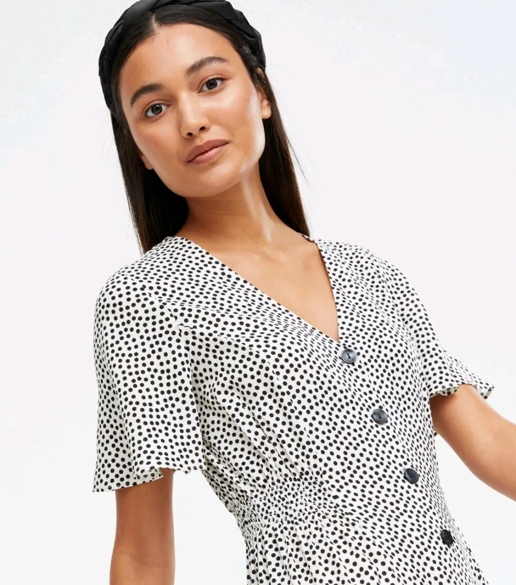 New Look White & Black Polka Dot Midi Dress - Size - Image 3