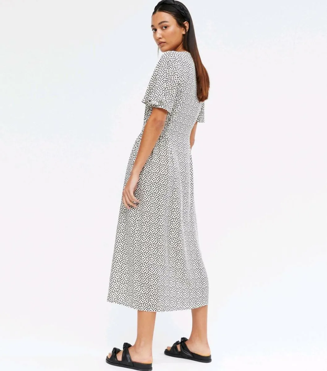 New Look White & Black Polka Dot Midi Dress - Size - Image 4