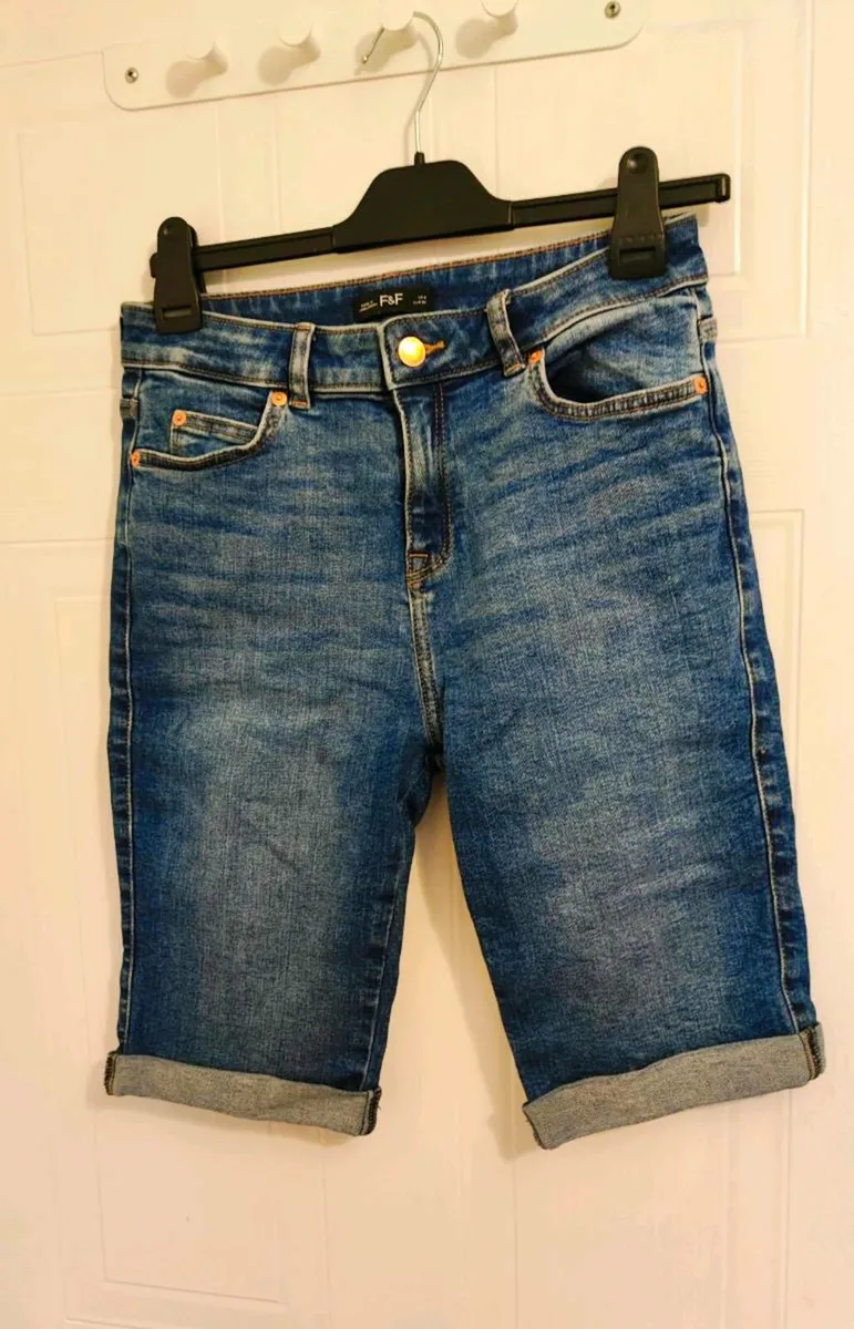 F&F Navy Denim Bermuda Shorts – Size UK 8 - Image 2