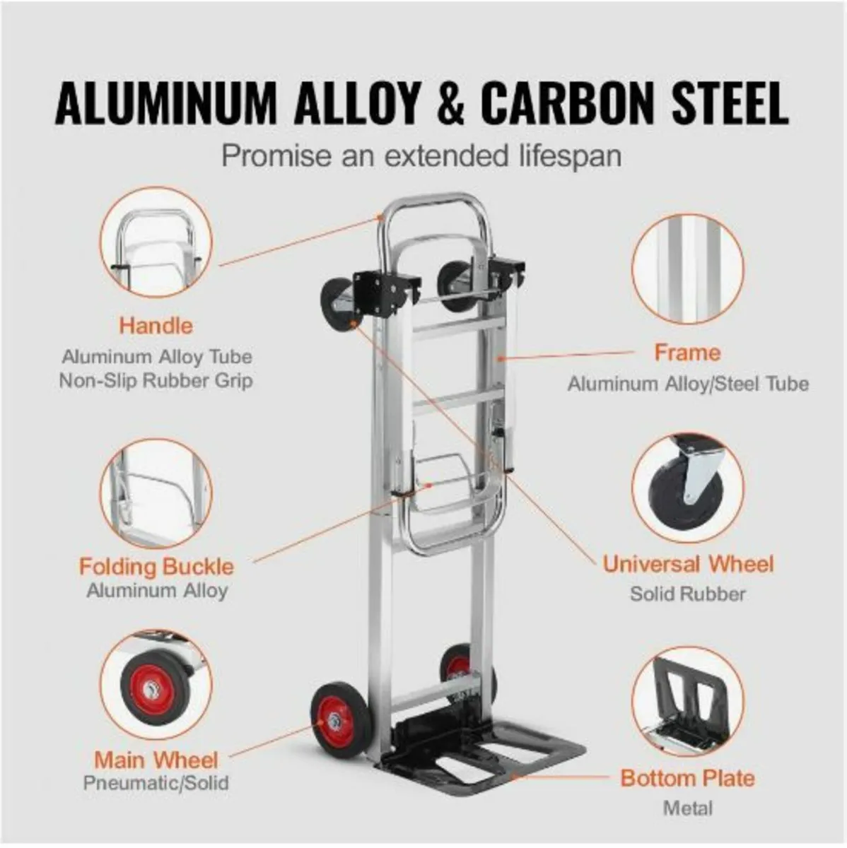 Aluminum Hand Truck, 2 in 1, 400 lbs Load Capacity - Image 2