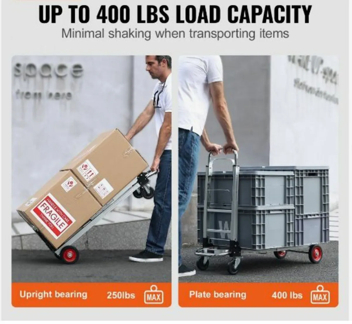 Aluminum Hand Truck, 2 in 1, 400 lbs Load Capacity - Image 3