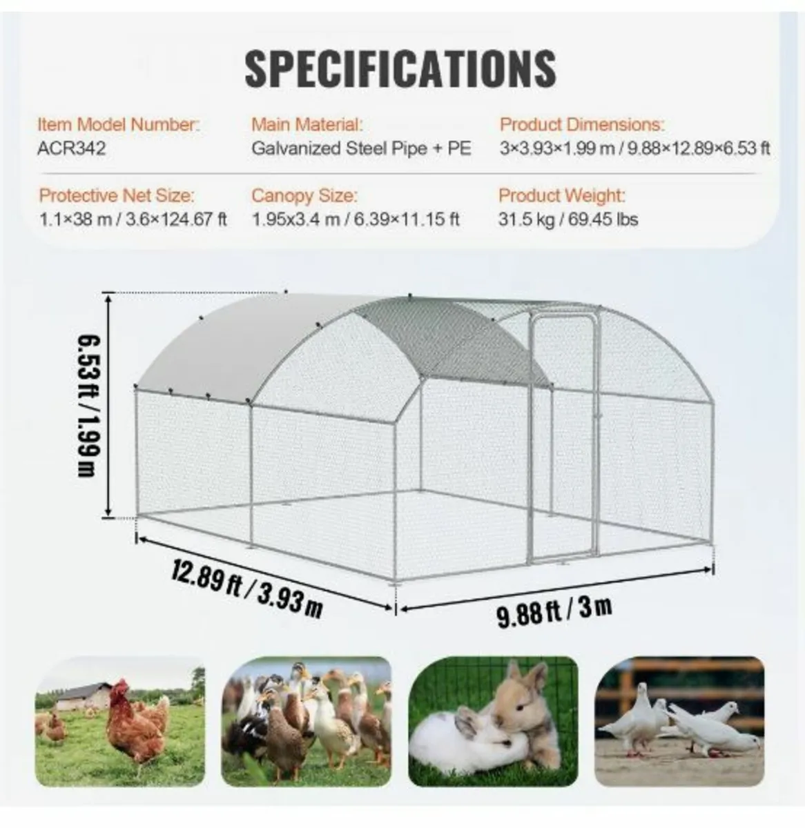 Large Metal Chicken Coop, 9.8x12.9x6.5 ft - Image 4