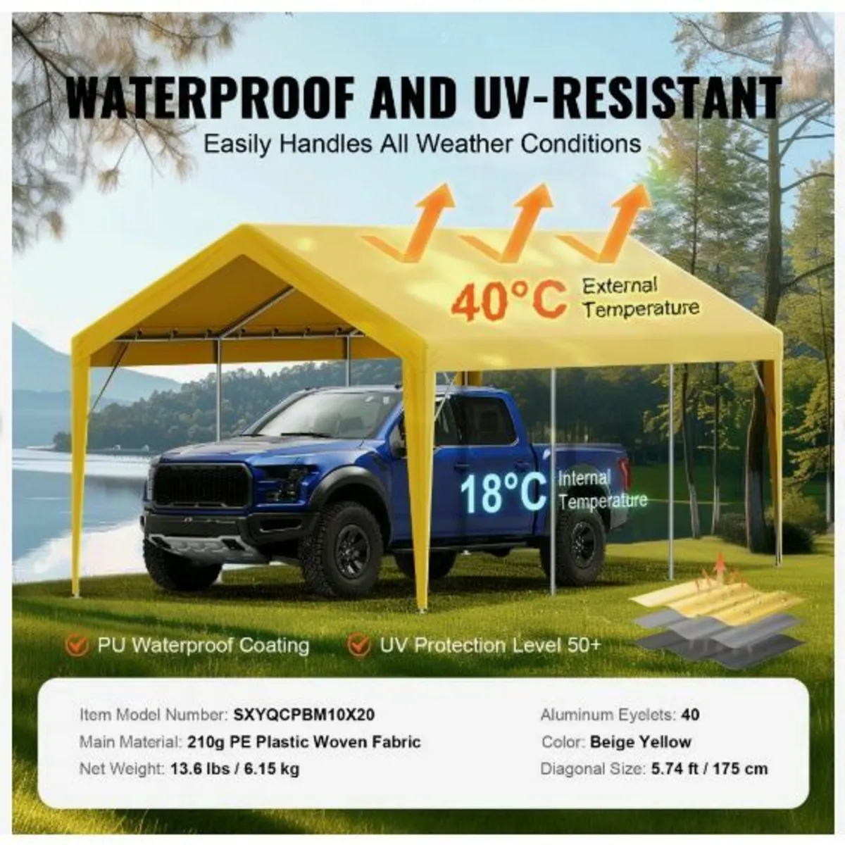 Carport Replacement Canopy Cover 10 x 20 ft - Image 3