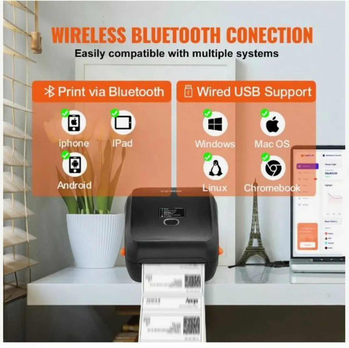 Thermal Label Printer 4x6 300DPI USB/Bluetooth - Image 4