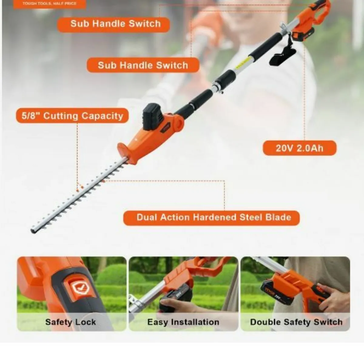 20V Cordless Hedge Trimmer Telescoping Pole - Image 3