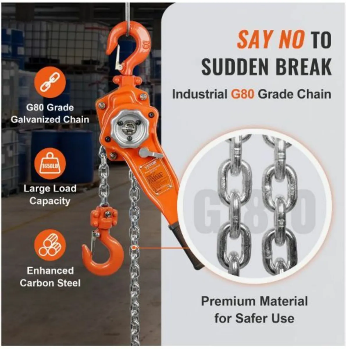 Manual Lever Chain Hoist, 3/4 Ton 1650 lbs Capacit - Image 4