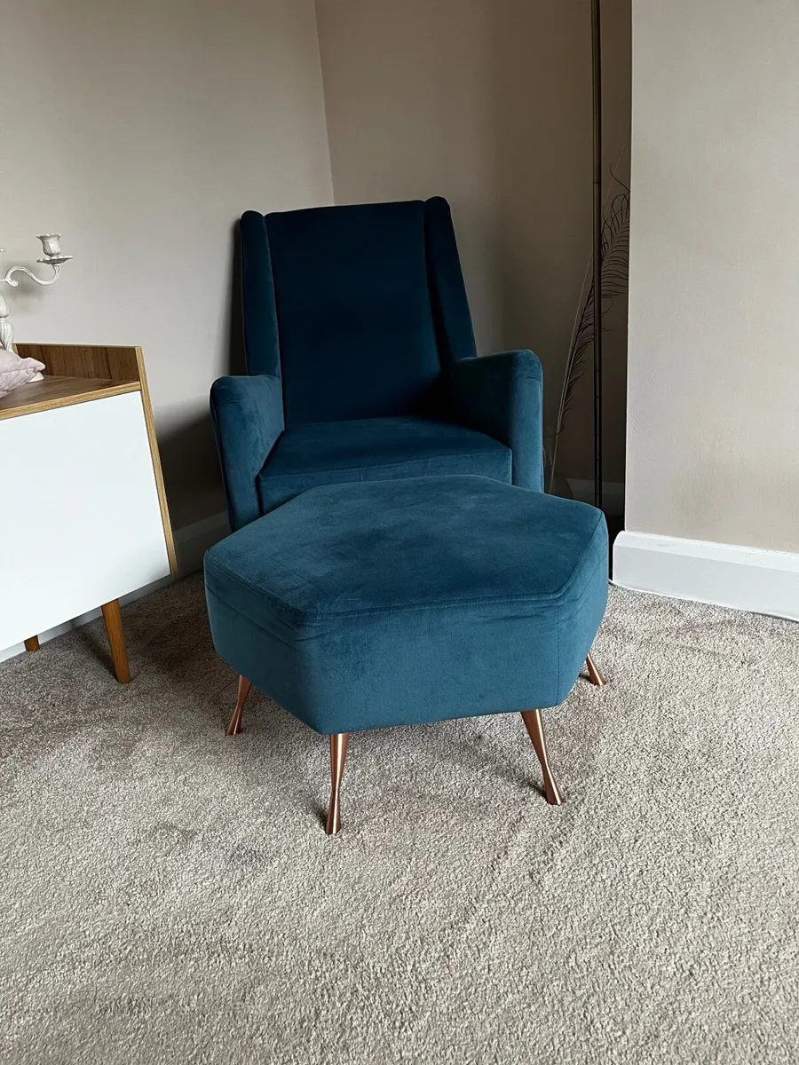 Velvet armchair & Footstool DFS ‘Capsule’ - Image 3