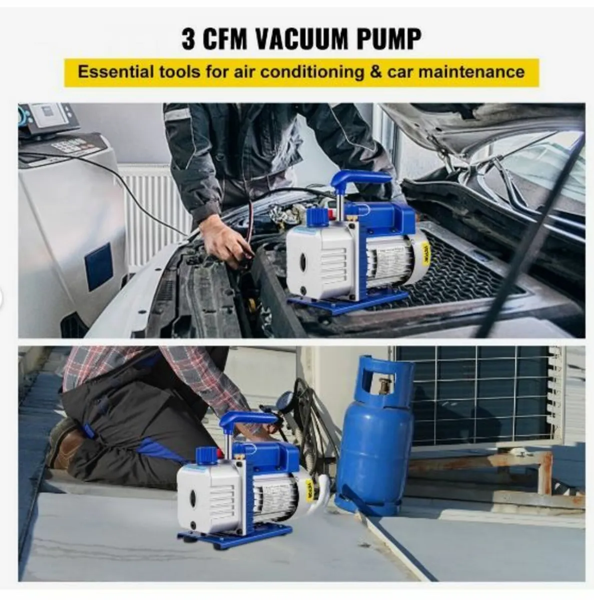 3CFM 1/4HP Refrigerant Rotary Vane Vacuum Pump - Image 2