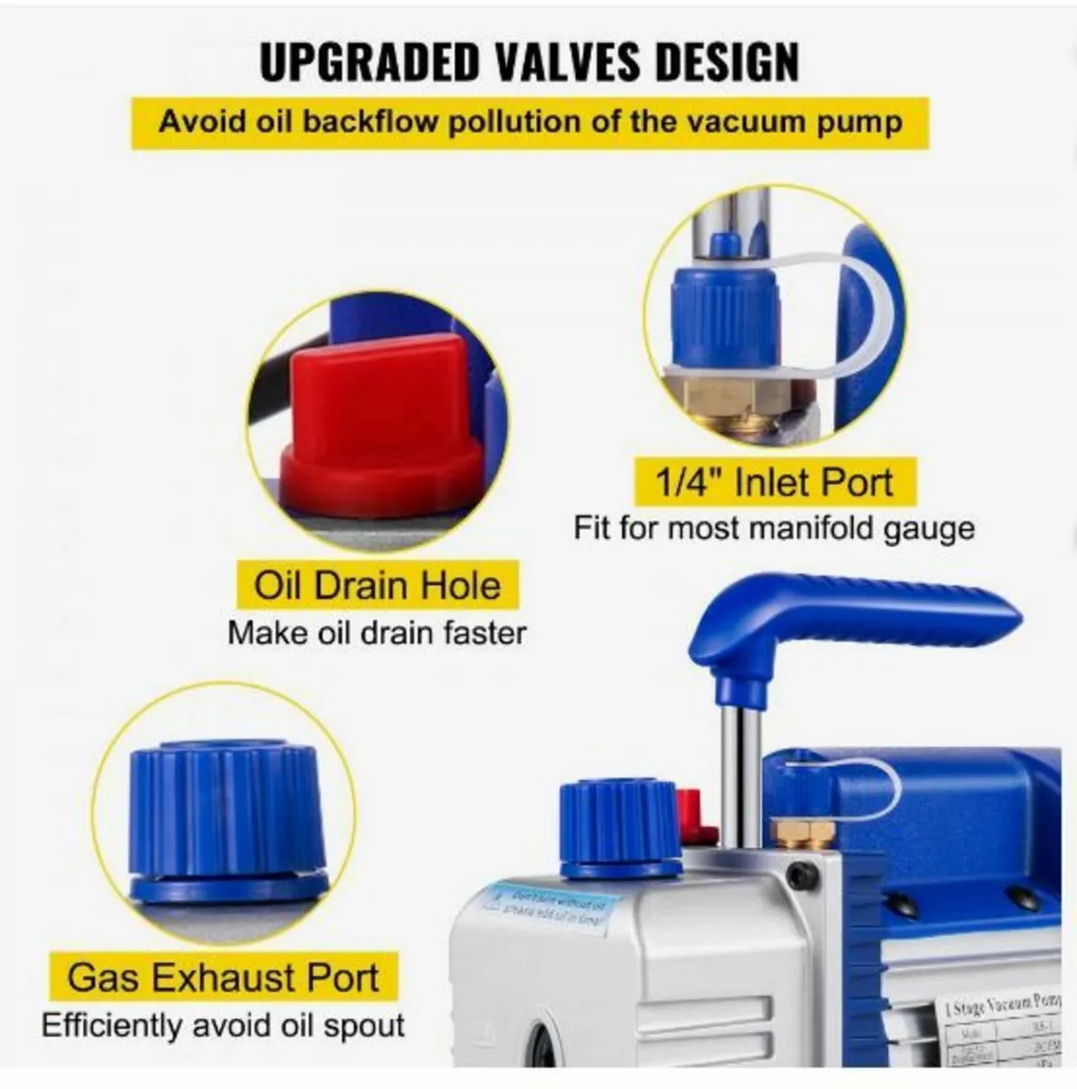 3CFM 1/4HP Refrigerant Rotary Vane Vacuum Pump - Image 3