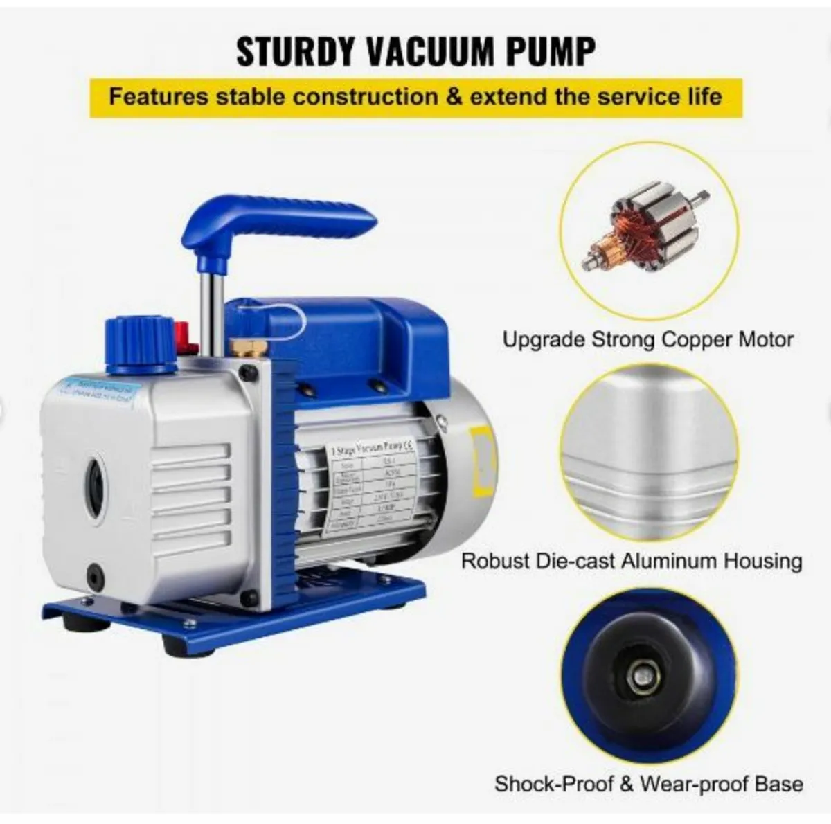 3CFM 1/4HP Refrigerant Rotary Vane Vacuum Pump - Image 4