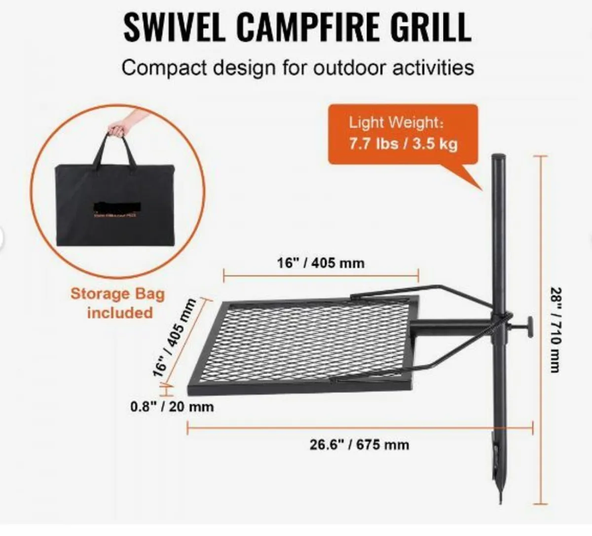 Swivel Campfire Grill Heavy Duty Steel - Image 2