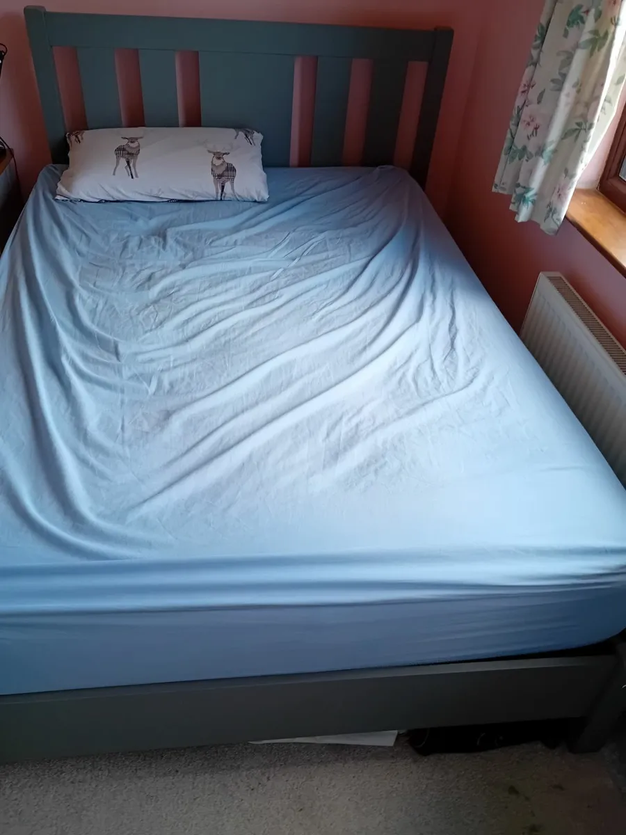 Wooden double bed (grey) and matress - Image 1