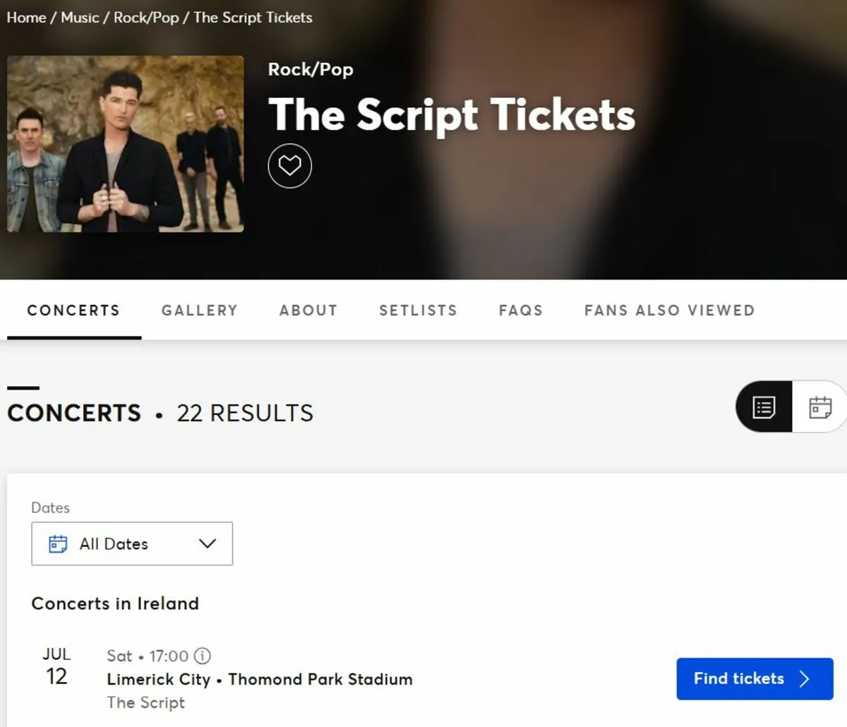3x The Script tickets. Thomond Park 12-Jul
