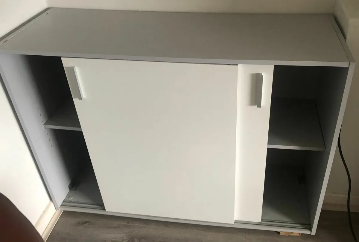 Office sliding door cabinet, small two-shelf - Image 1