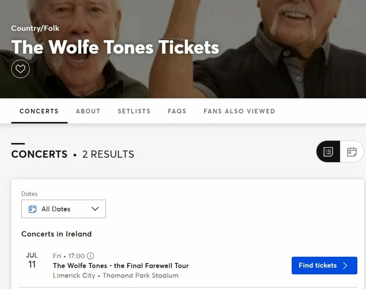 3x Wolfe Tones Tickets. Thomond Park. 11-July