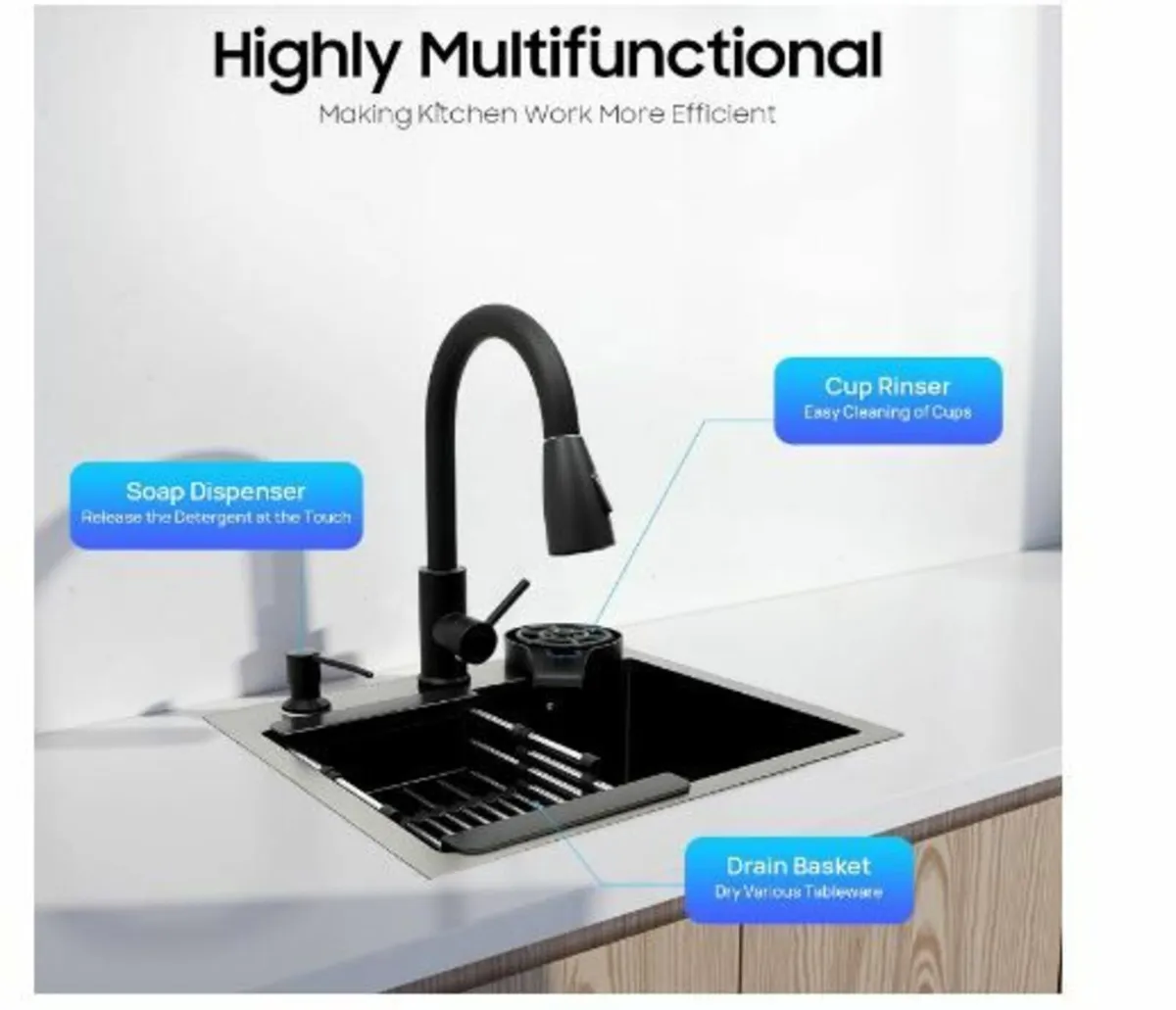 Black Sink, 40 x 45 cm, Built-in Sink - Image 4