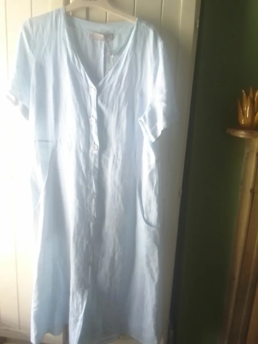 PAUL COSTELLOE BLUE LINEN MIDI DRESS14-16 NEW - Image 3