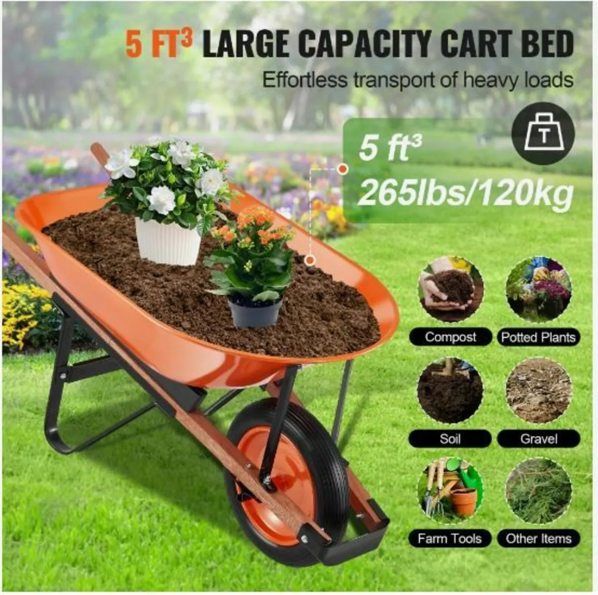 Wheelbarrow Cart One Wheel Garden Dump Cart - Image 3