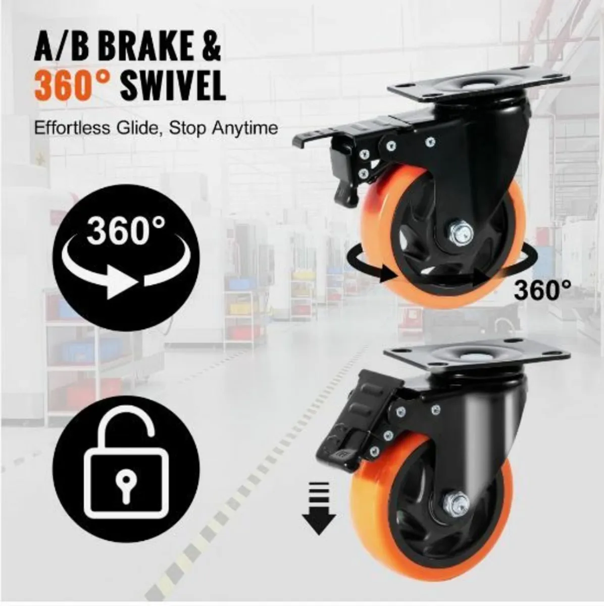 Caster Wheels, 4-inch Swivel Plate - Image 3