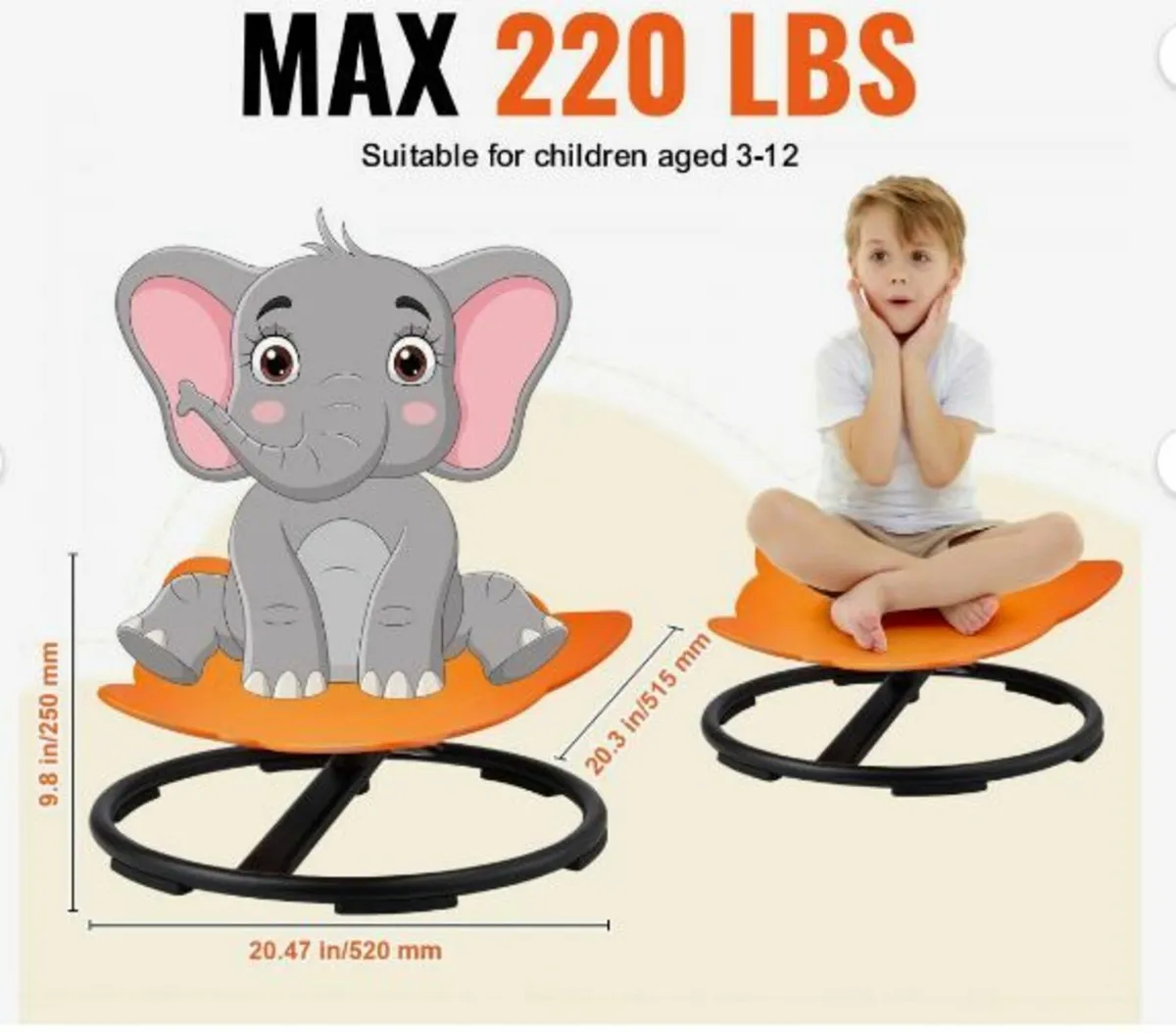 Elephant Kids Spinning Chair 220 lbs - Image 2