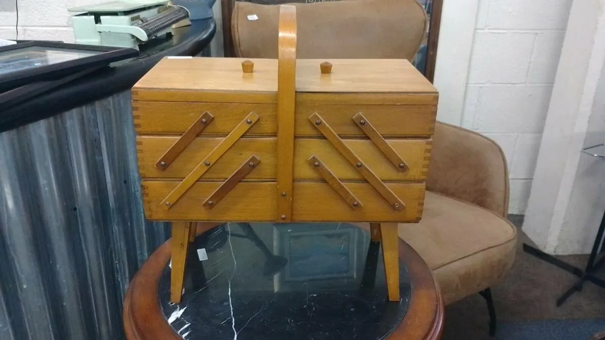 Vintage Wooden Sewing Box - Image 1