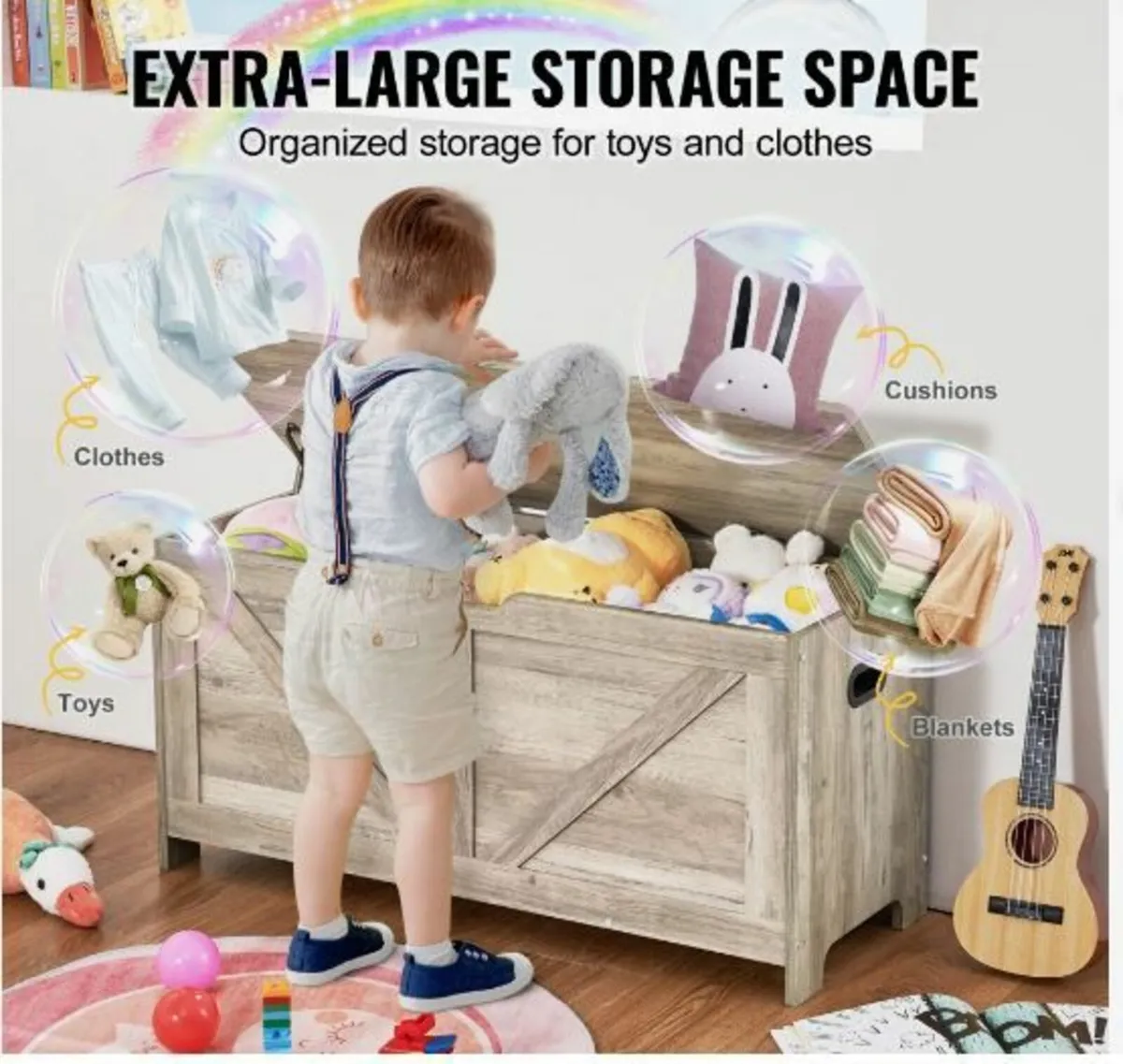 Kids Toy Storage Bench Wooden Toy - Image 3