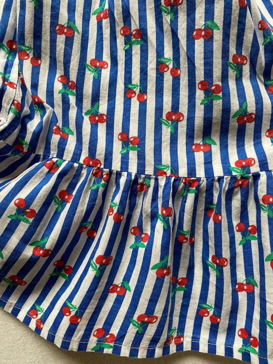 Girl’s Blue and White Striped Cherry🍒Summer Dress - Image 4