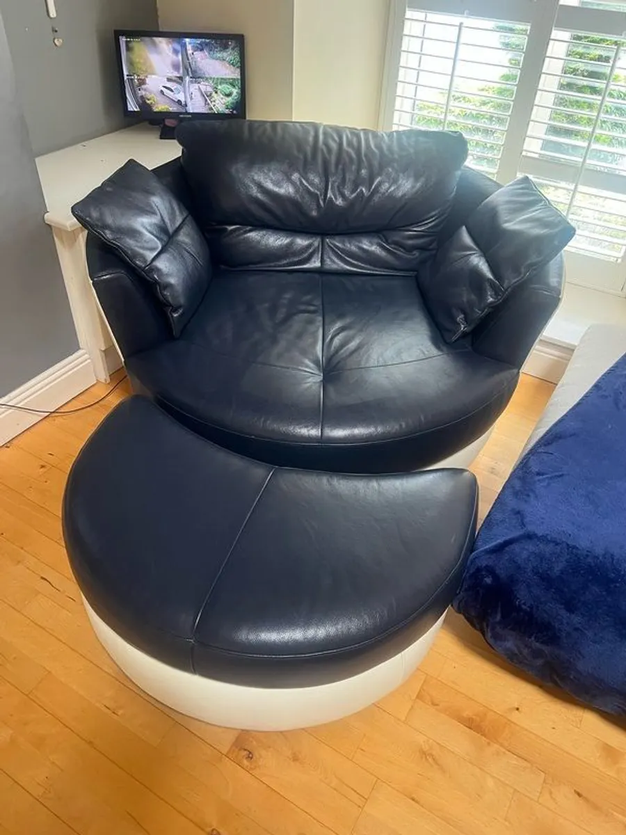 Large Leather Swivel Chair with Footstool - Image 3