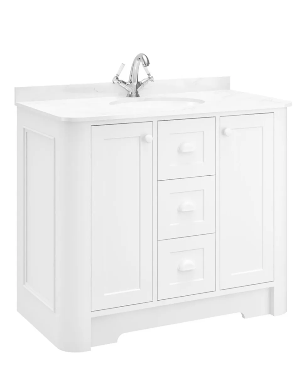 1000mm Vanity Unit White & Carrara Marble WorkTop - Image 1