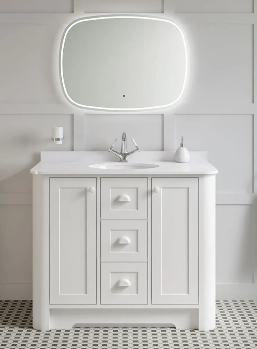 1000mm Vanity Unit White & Carrara Marble WorkTop - Image 2