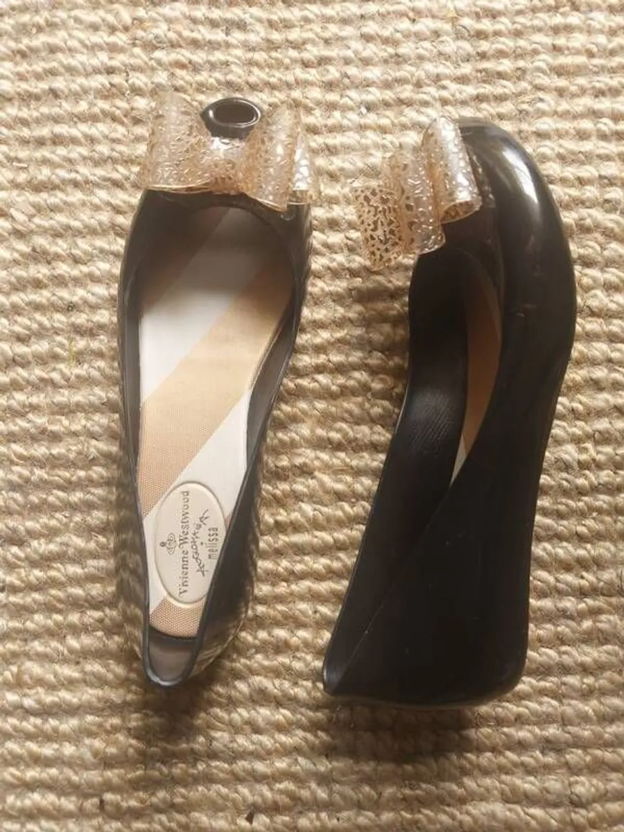Vivienne Westwood Anglomania + Melissa Black Peep-Toe Shoes Size 39 - Image 4