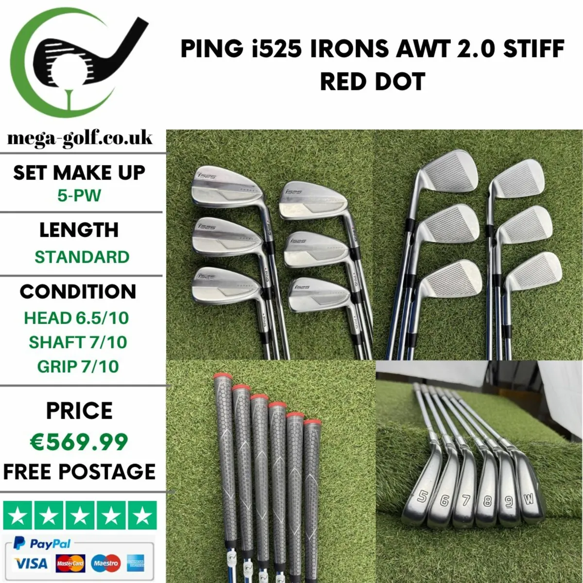 PING i525 IRONS / 5-PW / AWT 2.0 STIFF / RED DOT - Image 1