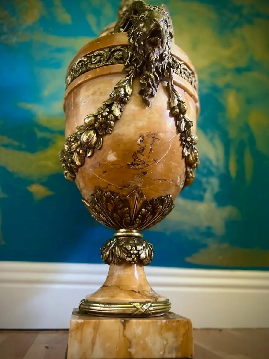 Antique French Marble Urn with Ram Handles and Bra - Image 2