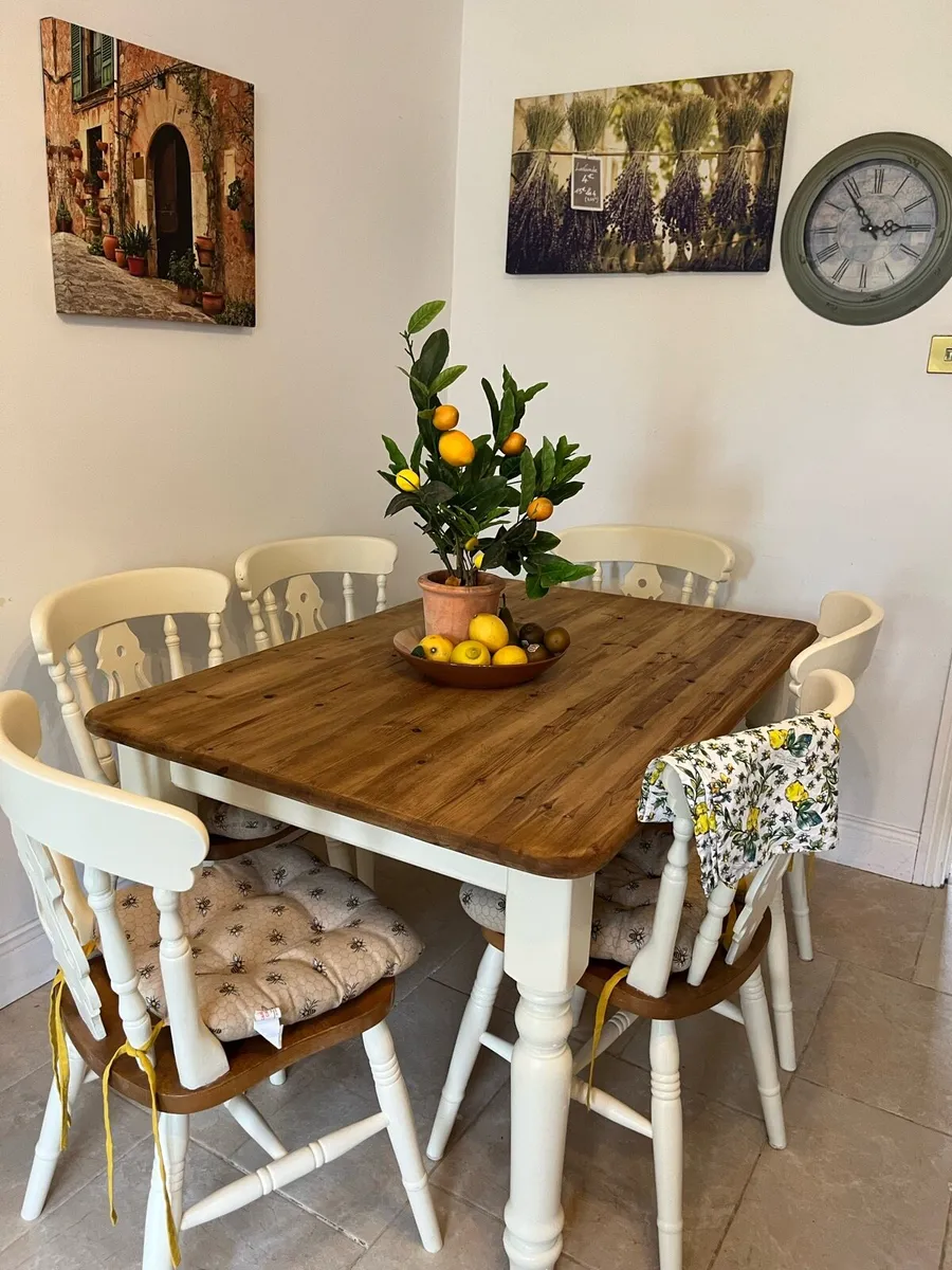 Farmhouse table and six chairs - Image 1